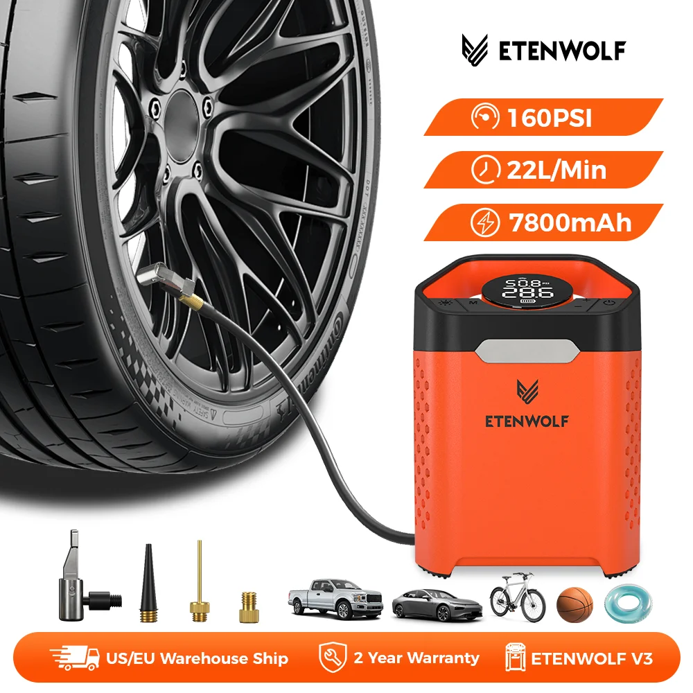 ETENWOLF ZEPHYR V3 Portable Car Compressor 160 PSI 100% Duty Cycle Car Tire Inflator 7800mAh For Cars Motorcycles Bicycles Balls
ETENWOLF ZEPHYR V3 Portable Car Compressor 160 PSI 100% Duty Cycle Car Tire Inflator 7800mAh For Cars Motorcycles Bicycles Balls
