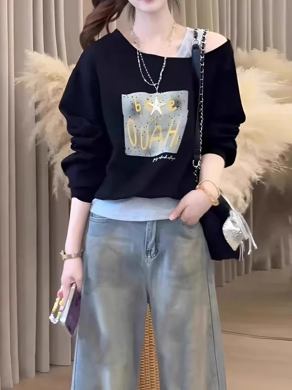 Женский свитшот с открытыми плечами, весна 2026, новинка, большие размеры, свободный крой, скрывающий недостатки фигуры, в корейском стиле, для повседневной носки
Женский свитшот с открытыми плечами, весна 2026, новинка, большие размеры, свободный крой, скрывающий недостатки фигуры, в корейском стиле, для повседневной носки