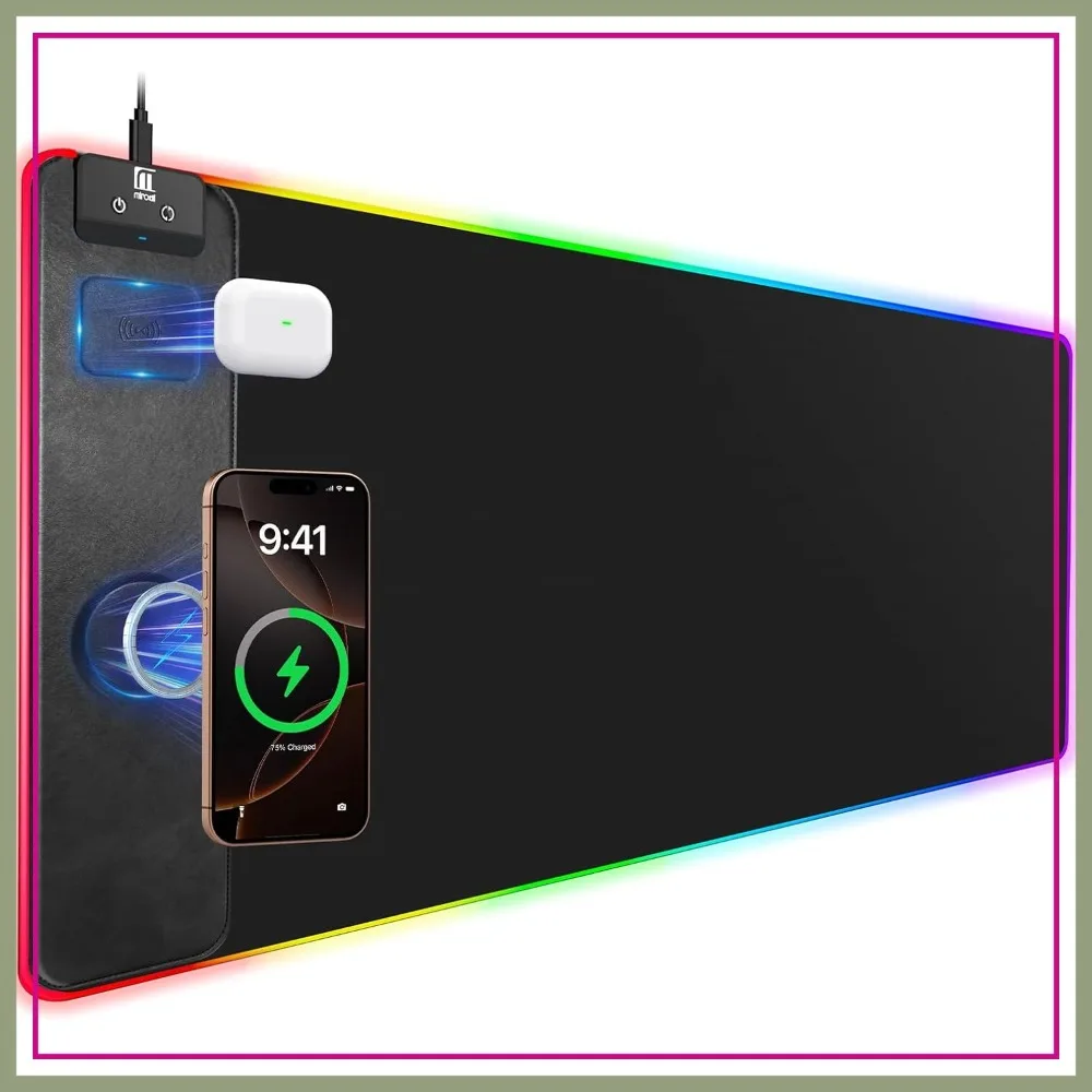 RGB Magnetic Wireless Charging Mouse Pad, Large Desk Mat with 15W Fast Charger, Non-Slip Waterproof, XXL 31.5x15.75in Black
RGB Magnetic Wireless Charging Mouse Pad, Large Desk Mat with 15W Fast Charger, Non-Slip Waterproof, XXL 31.5x15.75in Black