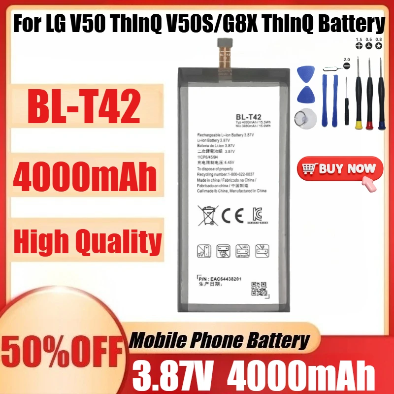 New BL-T42 3.87V 4000mAh Battery BL-T42 for LG V50 ThinQ V50S/G8X ThinQ High Quality Battery + Tools
New BL-T42 3.87V 4000mAh Battery BL-T42 for LG V50 ThinQ V50S/G8X ThinQ High Quality Battery + Tools