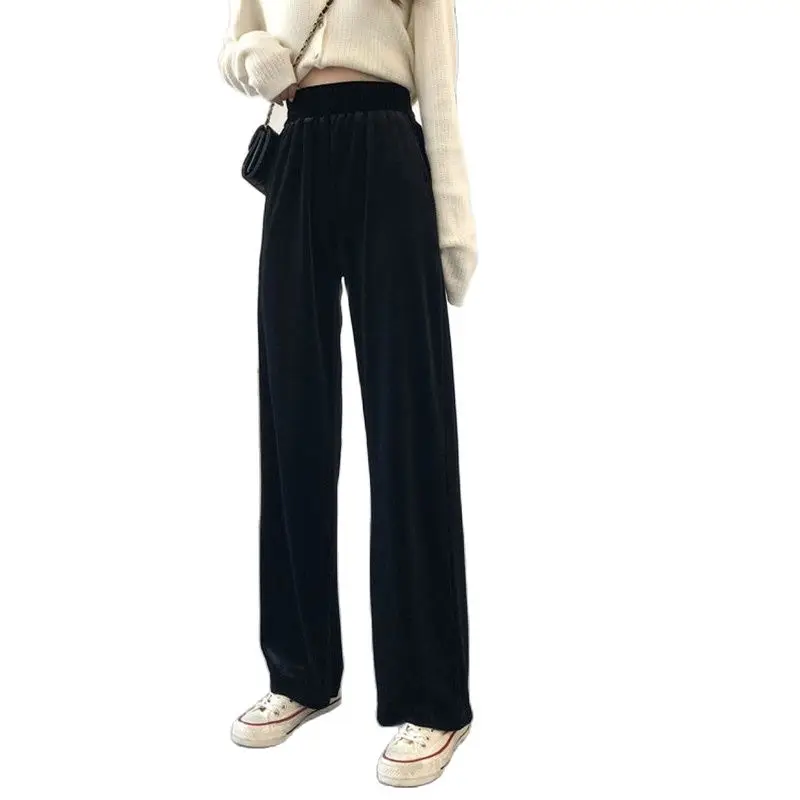 Women Stretchable Velvet Wide Leg Pants Pure Korean Style Loose Leisure High Waists Female Spring Long Daily Trousers Streetwea
Women Stretchable Velvet Wide Leg Pants Pure Korean Style Loose Leisure High Waists Female Spring Long Daily Trousers Streetwea