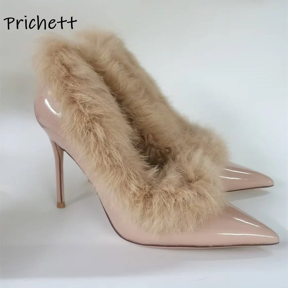White Furry Leather Pumps Soft Cony Hair Solid Leather Shallow Pointy Toe Thin Heels Fashion Shoes Women's Elegant Party Shoes
White Furry Leather Pumps Soft Cony Hair Solid Leather Shallow Pointy Toe Thin Heels Fashion Shoes Women's Elegant Party Shoes