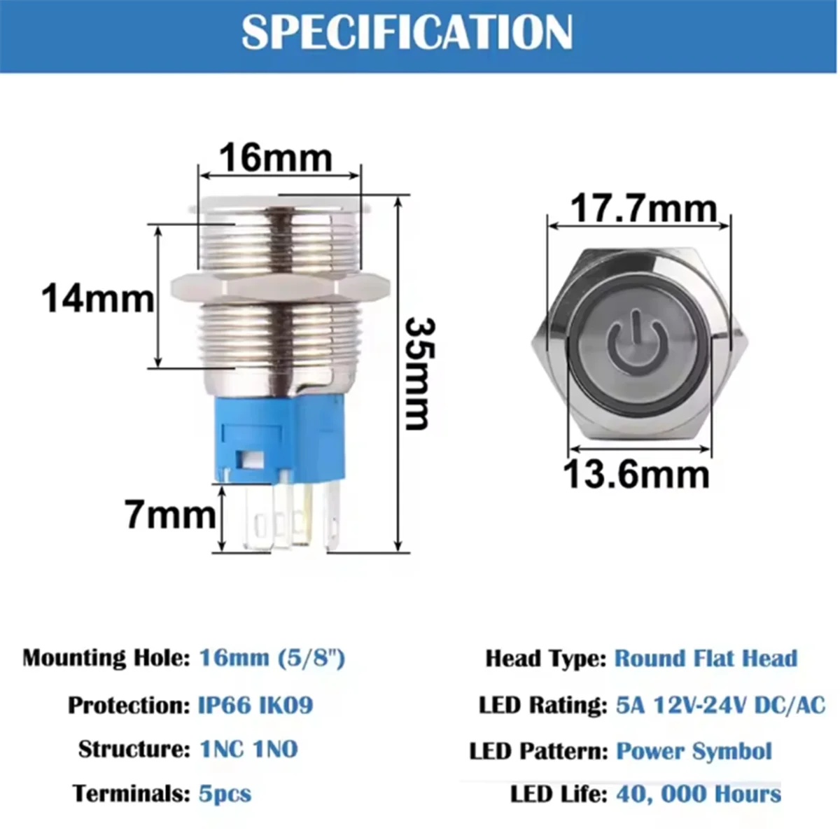 AB53 5pcs 16mm Metal Latching Push Button Switch Waterproof Anti- Silver Shell 12V-24V 1NO 1NC for 5/8In Mounting Hole
AB53 5pcs 16mm Metal Latching Push Button Switch Waterproof Anti- Silver Shell 12V-24V 1NO 1NC for 5/8In Mounting Hole