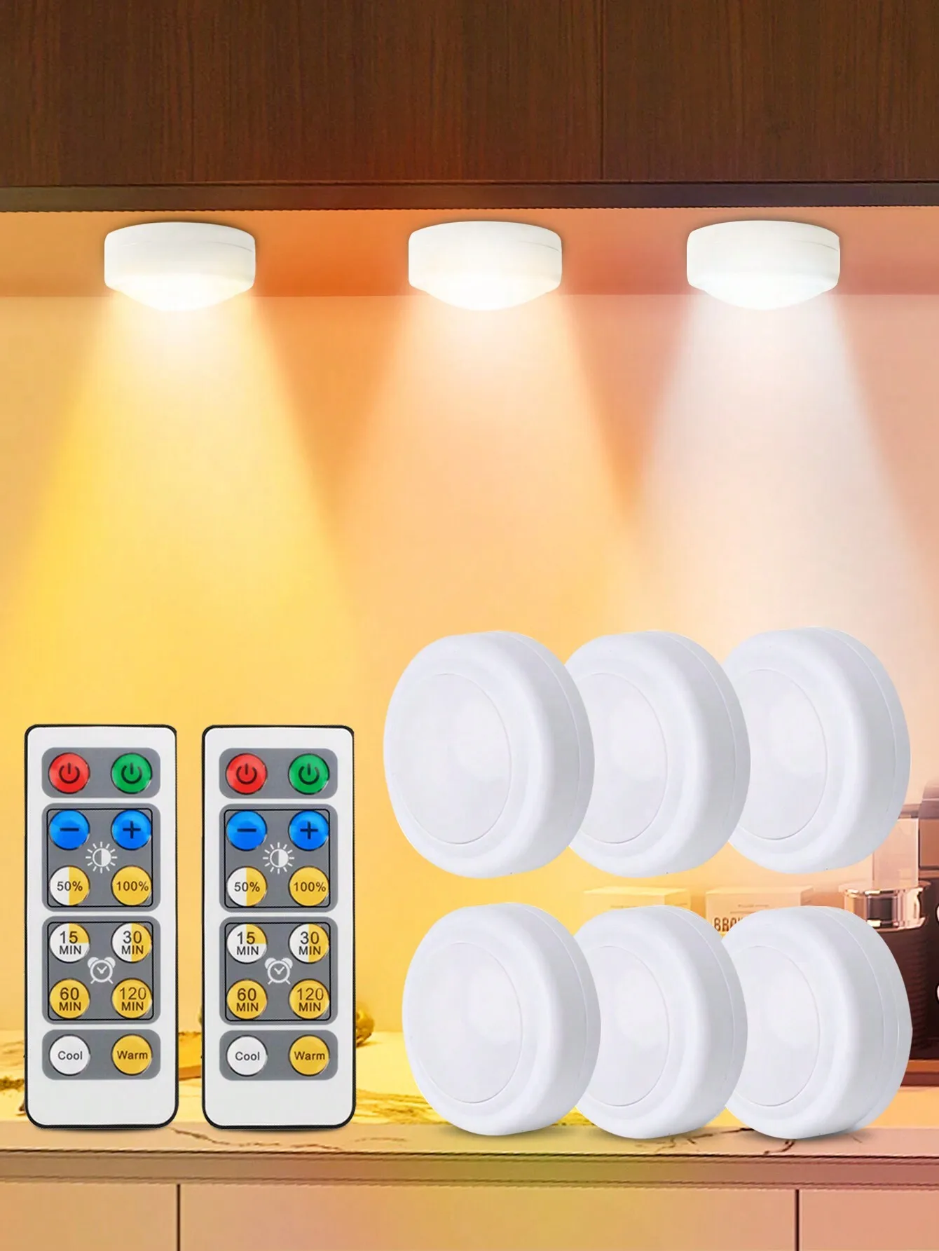 3 6pcs/ Set LED Cabinet Light With Remote Control 3-Color Light Timer Dimming Puck Lamp AAA Battery Power Supply For Wine Cabinet Floor Closet Bedroom Kitchen Lighting
3 6pcs/ Set LED Cabinet Light With Remote Control 3-Color Light Timer Dimming Puck Lamp AAA Battery Power Supply For Wine Cabinet Floor Closet Bedroom Kitchen Lighting