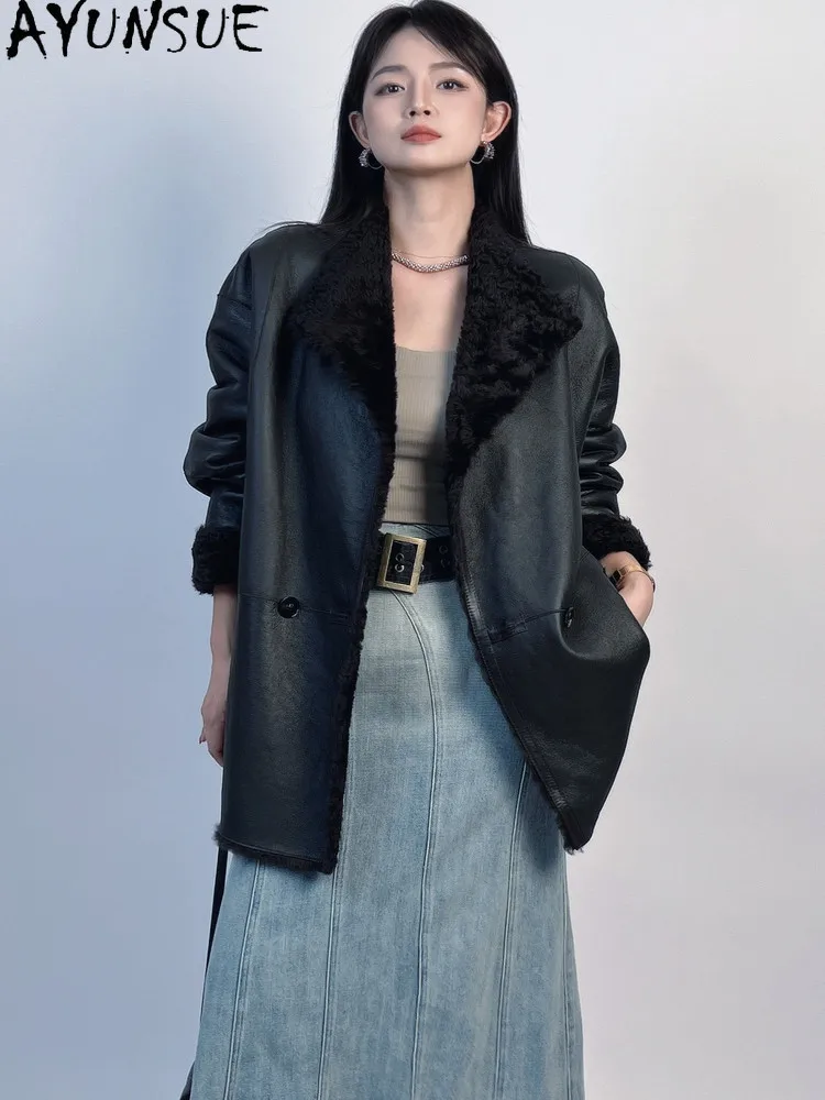 AYUNSUE Женское пальто из натуральной овчины, теплая зимняя куртка из натуральной кожи, средней длины, тренчкот, женское пальто
AYUNSUE Женское пальто из натуральной овчины, теплая зимняя куртка из натуральной кожи, средней длины, тренчкот, женское пальто