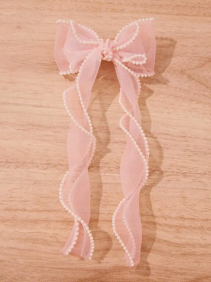 Pink Mesh Faux Pearl Bow Hair Clip For Women
Pink Mesh Faux Pearl Bow Hair Clip For Women