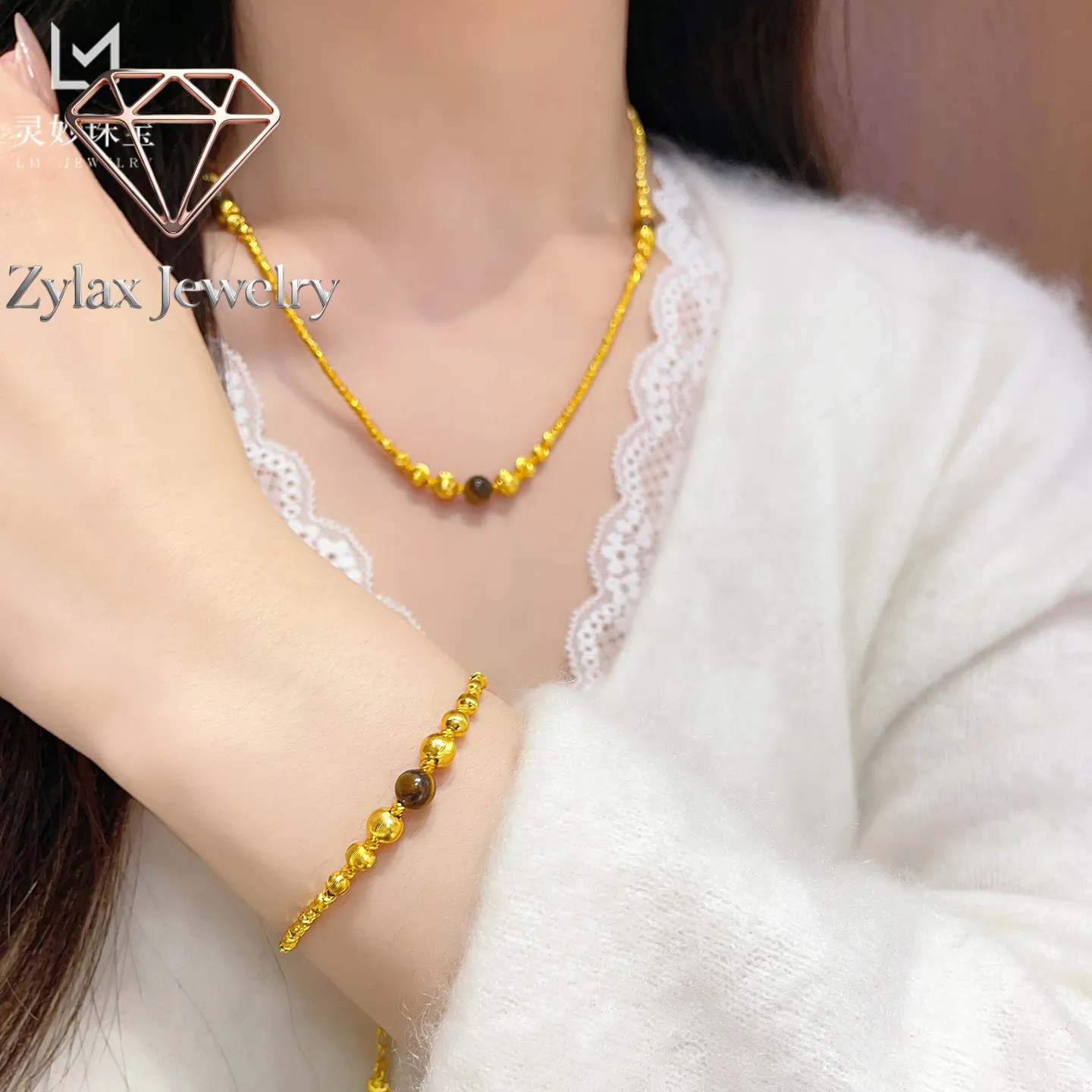Zylax Jewelry Cat Eye Fortune Bead Necklace & Bracelet Women's 24K Gold AU999 -Light luxury cat eye style, low-key glittering, f
Zylax Jewelry Cat Eye Fortune Bead Necklace & Bracelet Women's 24K Gold AU999 -Light luxury cat eye style, low-key glittering, f