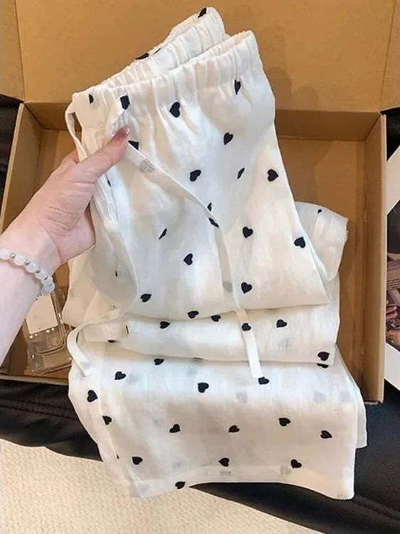 Korean Style Heart Pattern Loose Wide Leg Pants Women's Summer Thin Casual Drawstring High Waist Straight Leg Trousers
Korean Style Heart Pattern Loose Wide Leg Pants Women's Summer Thin Casual Drawstring High Waist Straight Leg Trousers