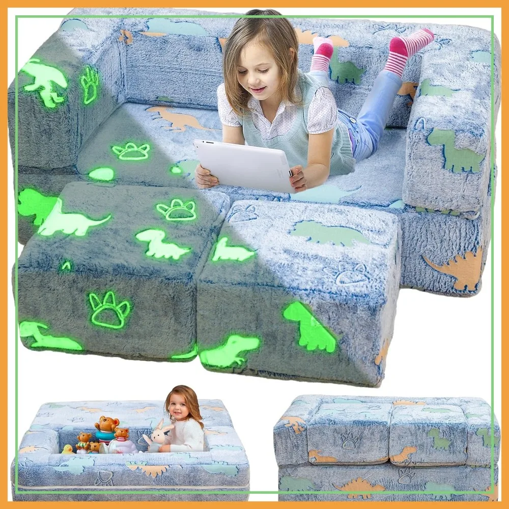 Glow in The Dark Kids Play Couch, Fold Out Couch for Playroom, Convertible Baby Fold Out Play Foam and Floor Cushion for Bedroom, Blue+Dinosaur
Glow in The Dark Kids Play Couch, Fold Out Couch for Playroom, Convertible Baby Fold Out Play Foam and Floor Cushion for Bedroom, Blue+Dinosaur