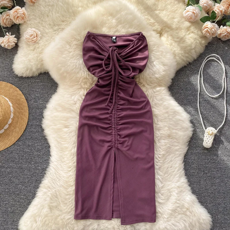 Sexy Strapless Bodycon Dress 2024 Summer Fashion Women Dress Solid Drawstring Ruched Split Night Out Club Mini Dress Vestidos
Sexy Strapless Bodycon Dress 2024 Summer Fashion Women Dress Solid Drawstring Ruched Split Night Out Club Mini Dress Vestidos