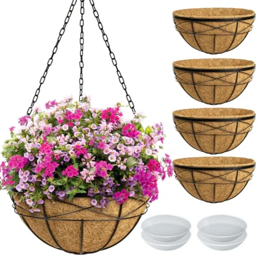 4 Pack 16 Inch Hanging Planters for Outdoor Plants Metal Wire Flower Baskets with Coco Liner Plastic Saucer Large Deep Hanging
4 Pack 16 Inch Hanging Planters for Outdoor Plants Metal Wire Flower Baskets with Coco Liner Plastic Saucer Large Deep Hanging