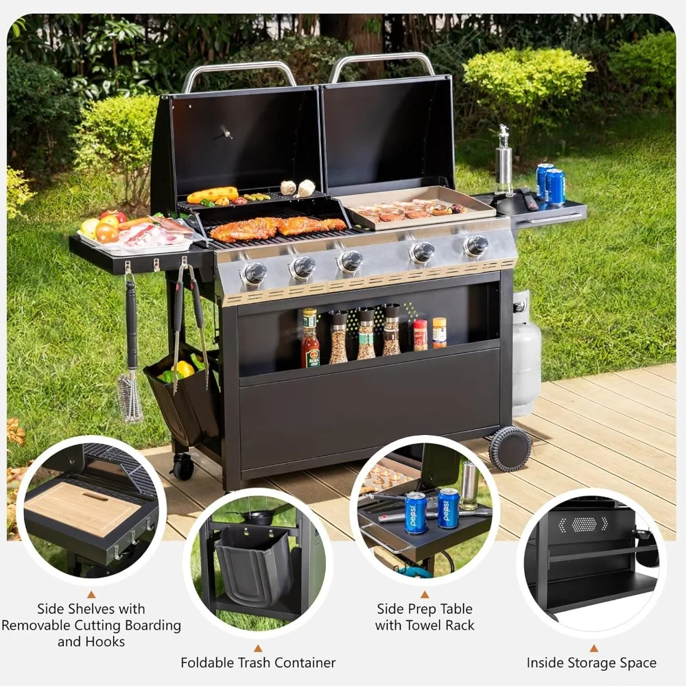 Propane Gas Grill and Griddle Combo with Porcelain-Enameled Cast Iron Grates, Dual Outdoor BBQ Grill with Flat Top, Customized
Propane Gas Grill and Griddle Combo with Porcelain-Enameled Cast Iron Grates, Dual Outdoor BBQ Grill with Flat Top, Customized