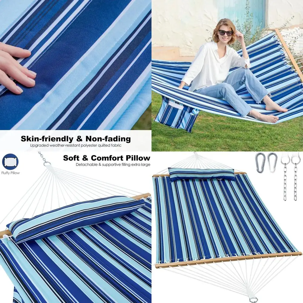 Double Quilted Outdoor Hammock with Spreader Bar, Removable Pillow, Storage, 475 lbs Capacity (Catalina Beach)
Double Quilted Outdoor Hammock with Spreader Bar, Removable Pillow, Storage, 475 lbs Capacity (Catalina Beach)
