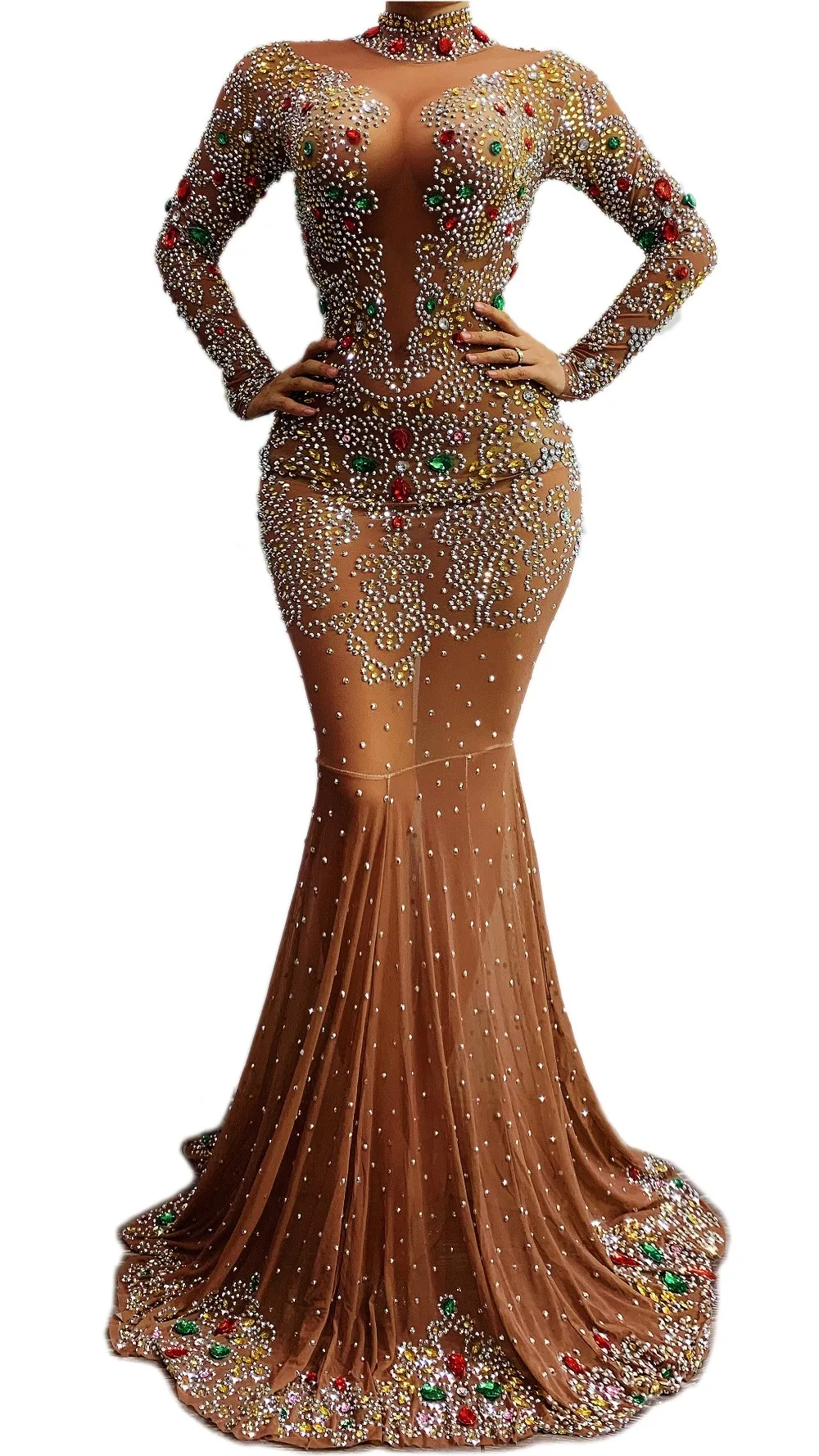 Mermaid Dress Prom Dance Costume Dress Multicolor Glitter Rhinestone Sheer Long Dress Women Floor Dress
Mermaid Dress Prom Dance Costume Dress Multicolor Glitter Rhinestone Sheer Long Dress Women Floor Dress