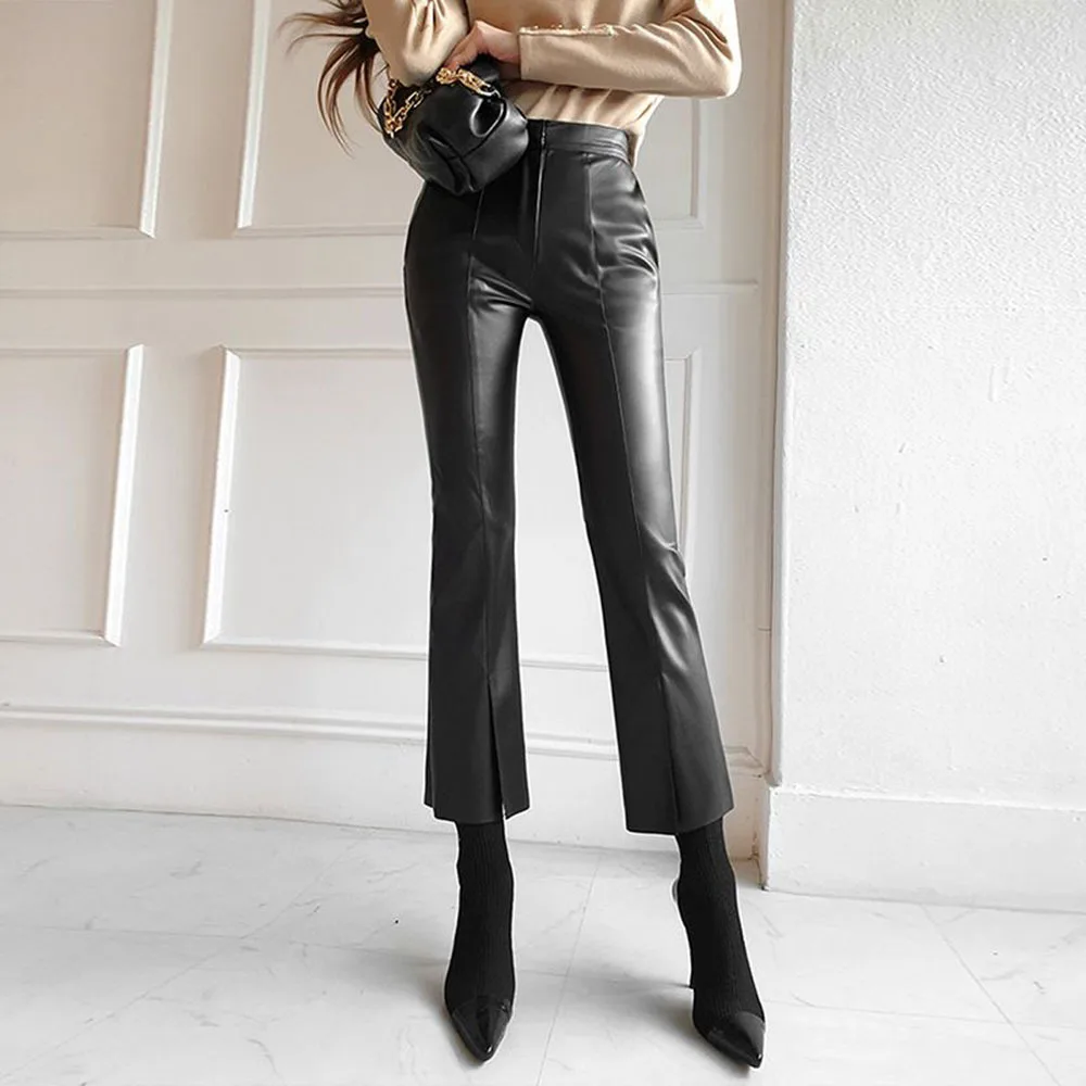 Korean Elegant Split PU Leather Pants For Women Winter High Waist Pockets Velvet Trousers Black Ladies Faux Leather Suits Pants
Korean Elegant Split PU Leather Pants For Women Winter High Waist Pockets Velvet Trousers Black Ladies Faux Leather Suits Pants