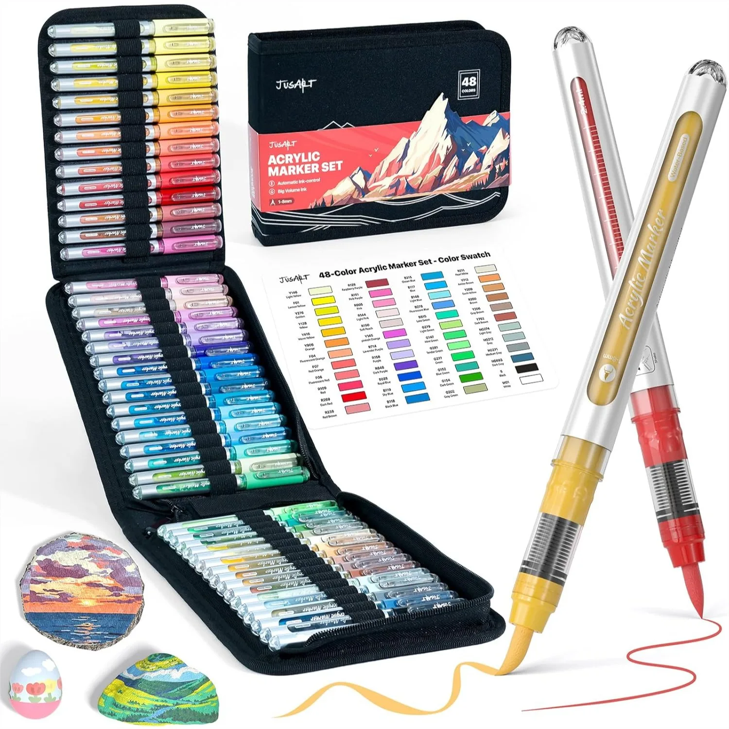 48 Colors Acrylic Paint Markers with Automatic Ink Control, Waterproof Brush Tip Pens for Rock, Wood, Glass, Metal & Fabric
48 Colors Acrylic Paint Markers with Automatic Ink Control, Waterproof Brush Tip Pens for Rock, Wood, Glass, Metal & Fabric