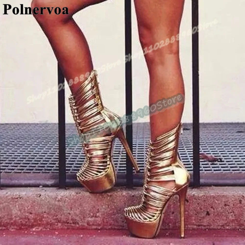 Golden Platform Braided Strappy Sandals Stilettos High Heel Shoes For Women Back Zipper Round Toe Fashionable Zapatos Para Mujer
Golden Platform Braided Strappy Sandals Stilettos High Heel Shoes For Women Back Zipper Round Toe Fashionable Zapatos Para Mujer