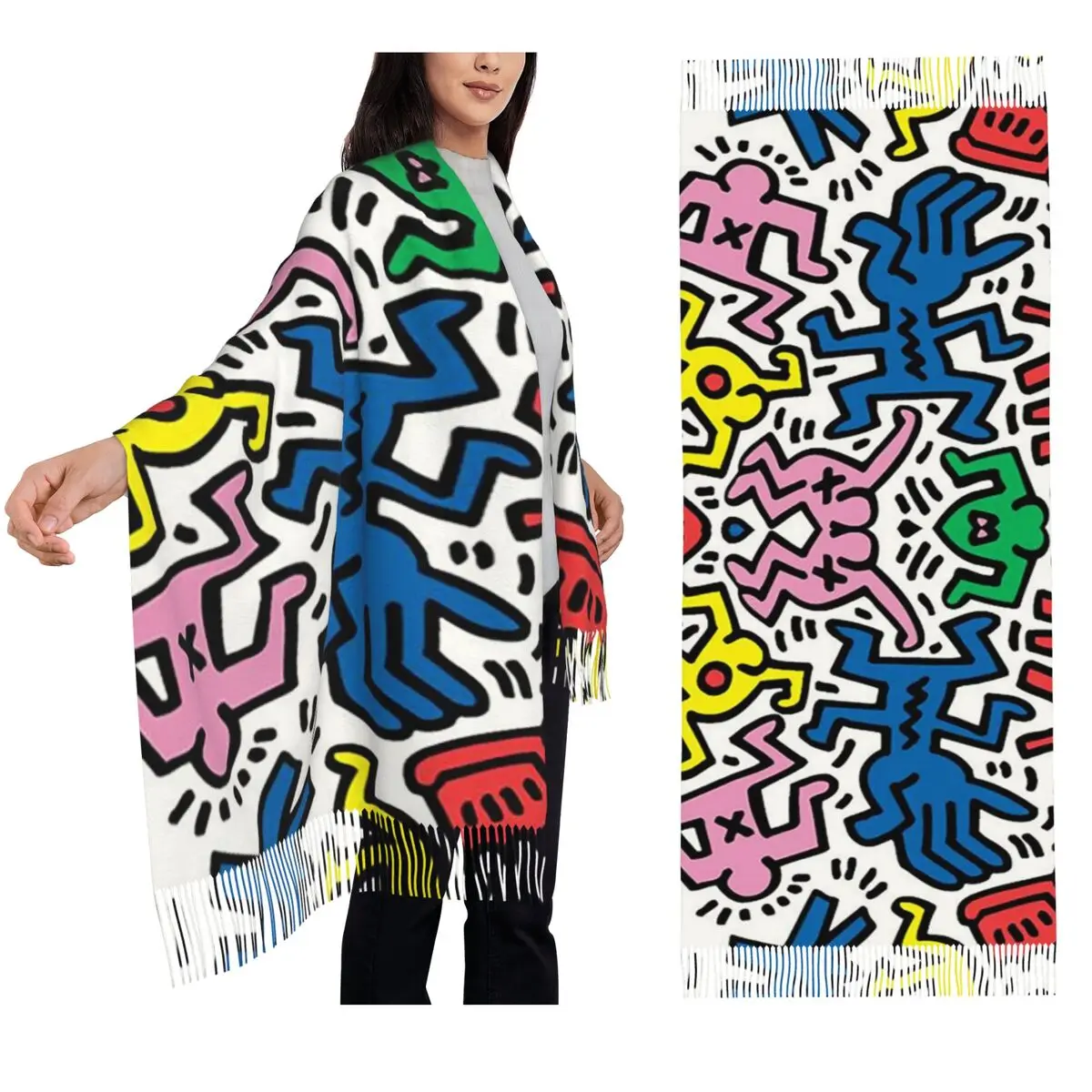 Шарф Keith Harings, шарфы с кисточками для женщин, мягкие теплые шали и накидки, длинная осенне-зимняя шаль 
Шарф Keith Harings, шарфы с кисточками для женщин, мягкие теплые шали и накидки, длинная осенне-зимняя шаль