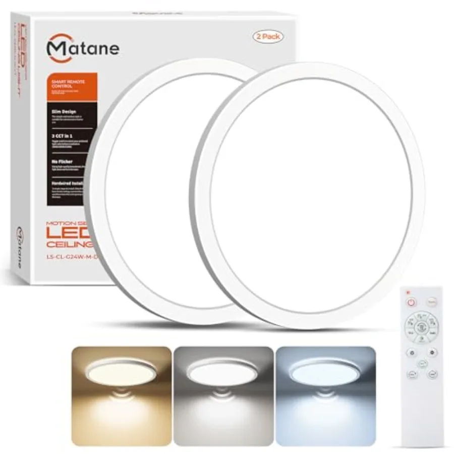 2Pack Motion Sensor LED Ceiling Light with Remote 12 Inch Wired Flush Mount Light 3000K 4000K 5000K 2400LM Dimmable Motion Sens
2Pack Motion Sensor LED Ceiling Light with Remote 12 Inch Wired Flush Mount Light 3000K 4000K 5000K 2400LM Dimmable Motion Sens