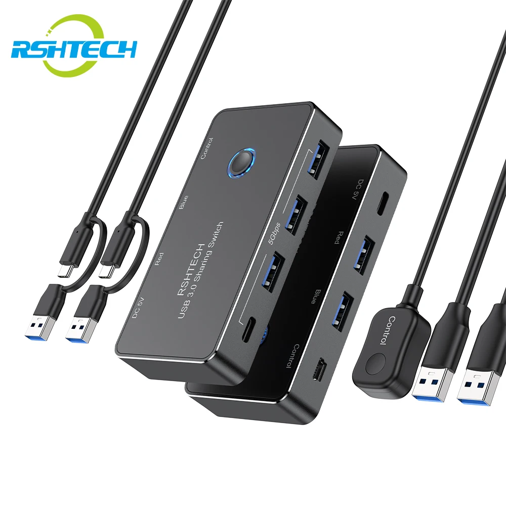 RSHTECH USB C KVM Switcher with Controller 2 Computer Share 4 USB 3.0 Ports 5Gbps Switch Selector for Keyboard/Mouse/Flash Drive
RSHTECH USB C KVM Switcher with Controller 2 Computer Share 4 USB 3.0 Ports 5Gbps Switch Selector for Keyboard/Mouse/Flash Drive