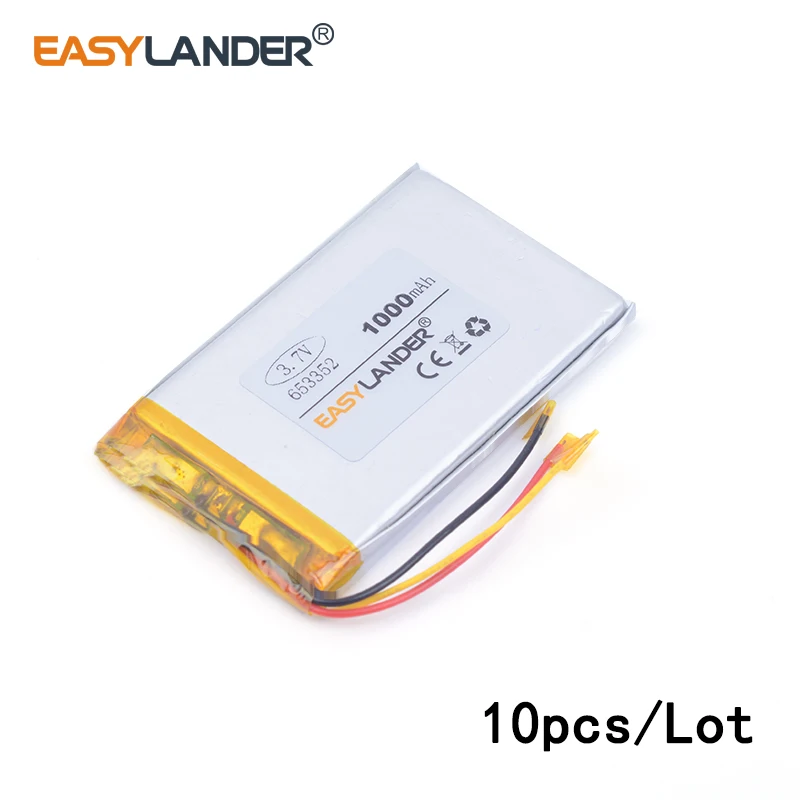 10pcs /Lot 3.7v 3-wire 1000mAH 653352 lithium Li ion polymer rechargeable battery for Smart watch GPS mp3 mp4,cell phone,speaker
10pcs /Lot 3.7v 3-wire 1000mAH 653352 lithium Li ion polymer rechargeable battery for Smart watch GPS mp3 mp4,cell phone,speaker