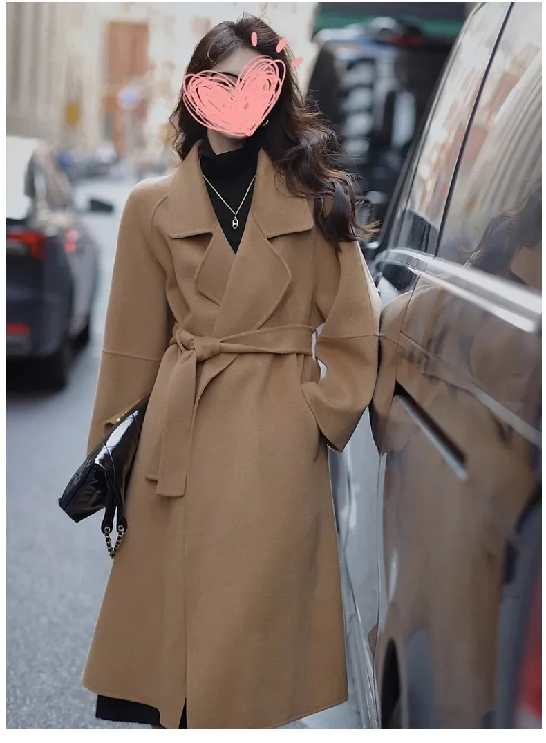 Red Double-Sided Wool Coat Women's Long Outerwear 2023 Autumn/Winter Suit Collar Loose Lace Up Tie Black 100% Woolen Jackets
Red Double-Sided Wool Coat Women's Long Outerwear 2023 Autumn/Winter Suit Collar Loose Lace Up Tie Black 100% Woolen Jackets