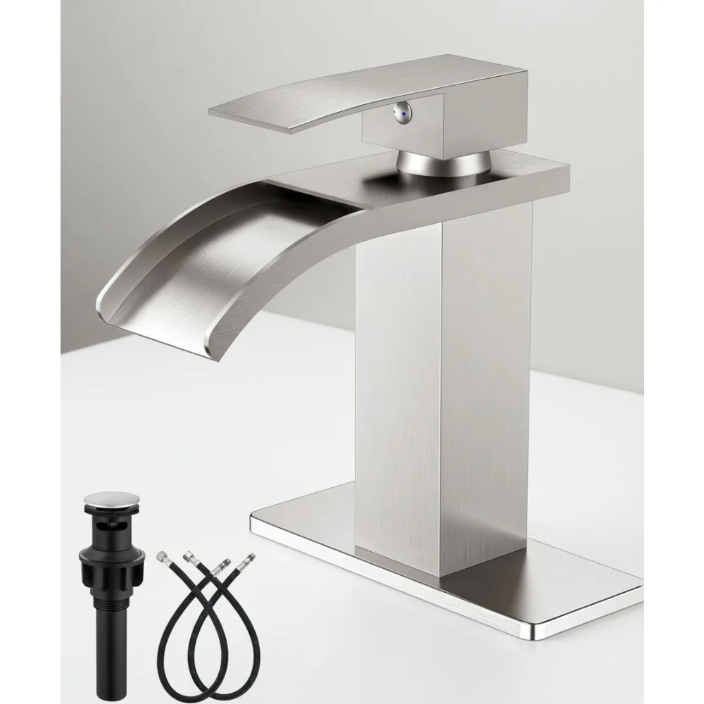 Waterfall Bathroom Faucet Single Hole Sink with Pop-up Drain, Brushed Nickel Finish - Easy DIY Installation for Modern Homes
Waterfall Bathroom Faucet Single Hole Sink with Pop-up Drain, Brushed Nickel Finish - Easy DIY Installation for Modern Homes