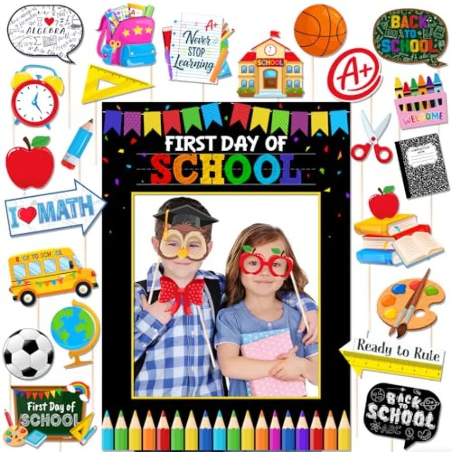 Back to School Photo Props, 27Pcs Back to School Decorations First Day of School Selfie Frame with Photo Booth Props for Welcom
Back to School Photo Props, 27Pcs Back to School Decorations First Day of School Selfie Frame with Photo Booth Props for Welcom
