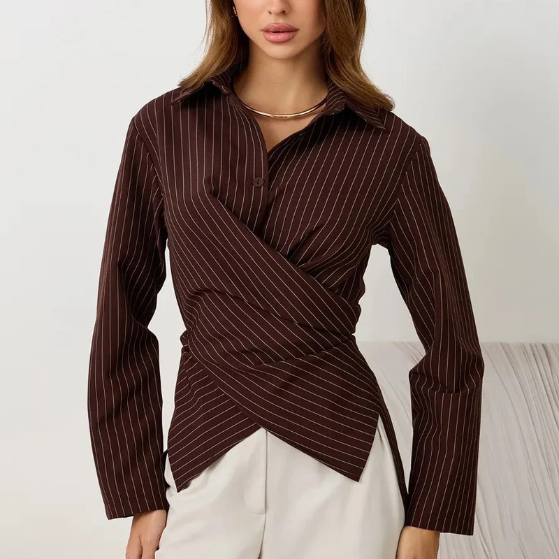 Elegant Lady Lace Up Waist-Cinching Blouses 2026 Spring Autumn Lapel Long Sleeve T-Shirt Fashion Women's Striped Casual Shirt
Elegant Lady Lace Up Waist-Cinching Blouses 2026 Spring Autumn Lapel Long Sleeve T-Shirt Fashion Women's Striped Casual Shirt
