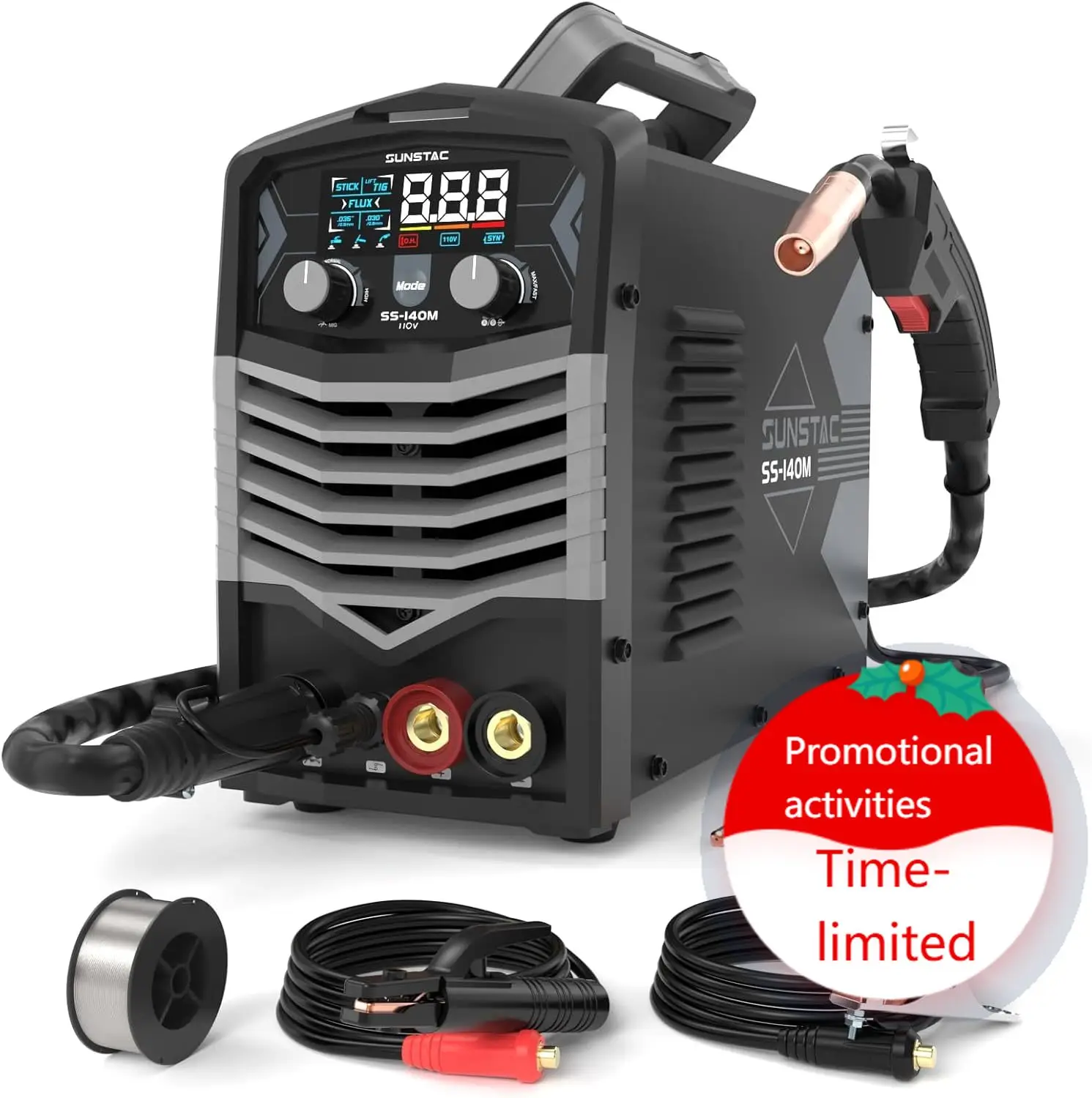 MIG Welder 140A 110V Flux Core Stick Lift TIG 3 In 1 Welding Machine Gasless IGBT Inverter Synergic Control Digital Display Over
MIG Welder 140A 110V Flux Core Stick Lift TIG 3 In 1 Welding Machine Gasless IGBT Inverter Synergic Control Digital Display Over