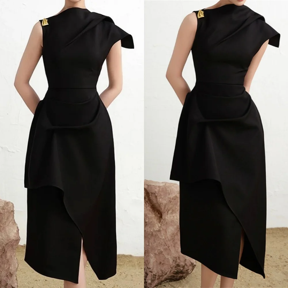 Customized Temperament Black Jersey Evening Dress Exquisite Crew Neck Sleeveless Front Slit Zipper Back Bespoke Occasion Gowns
Customized Temperament Black Jersey Evening Dress Exquisite Crew Neck Sleeveless Front Slit Zipper Back Bespoke Occasion Gowns