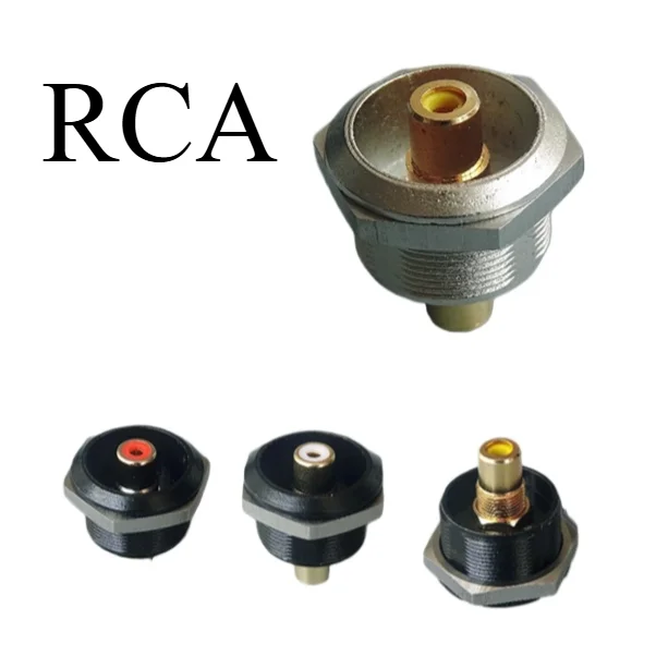 Circular RCA audio base with nut fixed metal shell connector module, opening 24mm
Circular RCA audio base with nut fixed metal shell connector module, opening 24mm