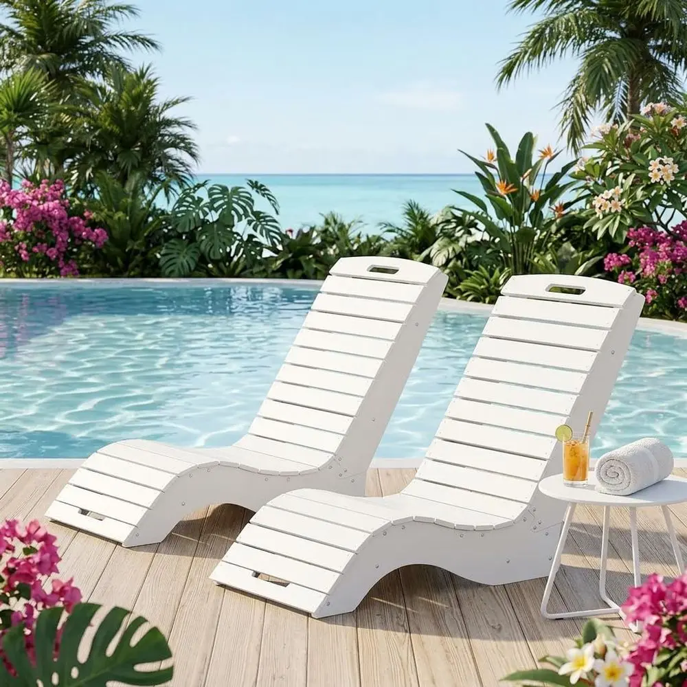 Set of 2 White S-Shape HDPE Pool Lounge Chairs with Wheels, Suitable for Up to 10-Inch Water Depths, Ideal for Patio, Deck, Gard
Set of 2 White S-Shape HDPE Pool Lounge Chairs with Wheels, Suitable for Up to 10-Inch Water Depths, Ideal for Patio, Deck, Gard