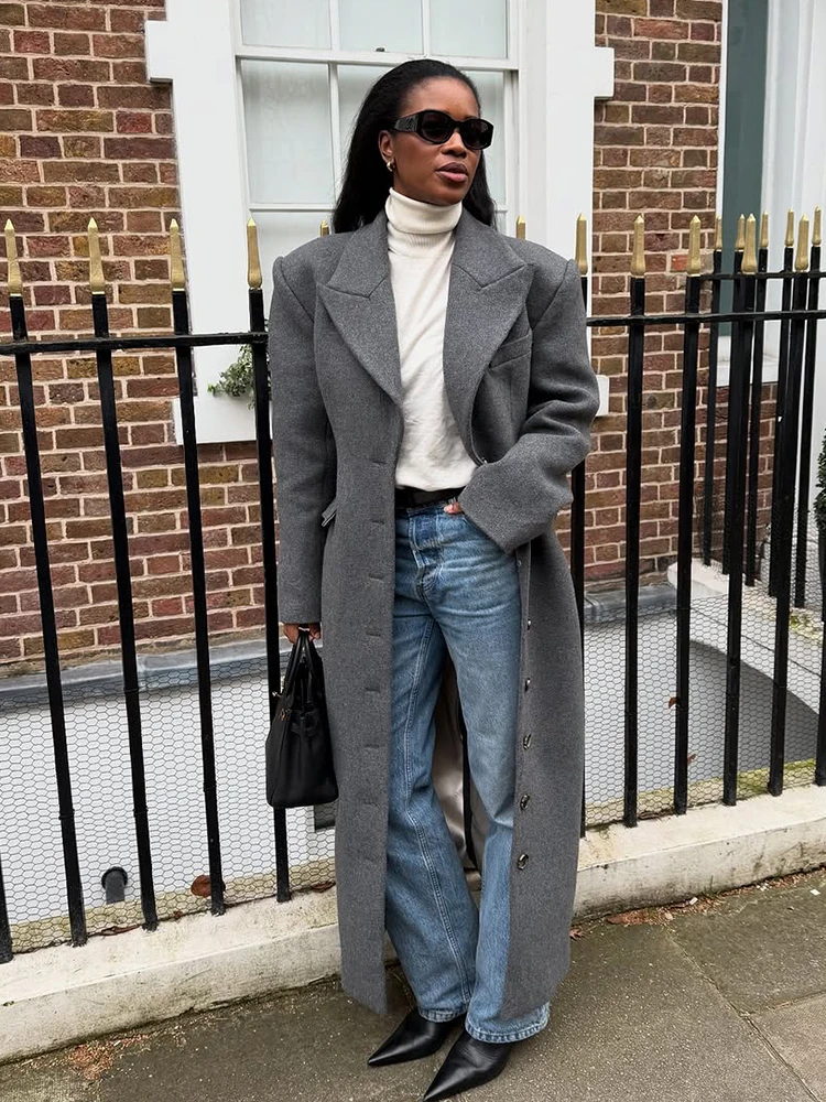 Однотонное шерстяное пальто с завязкой на талии, женское модное однобортное пальто с лацканами на плечах, новая женская верхняя одежда для пригородных поездок 
Однотонное шерстяное пальто с завязкой на талии, женское модное однобортное пальто с лацканами на плечах, новая женская верхняя одежда для пригородных поездок