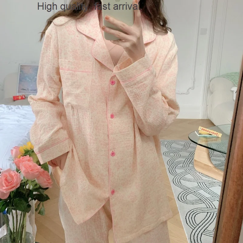 Cotton Long Pure Sleeve Top Long Pants Pajamas Women's Autumn Simplicity Fashion Cardigan Top Floral Home Wear Two-Piece Suit
Cotton Long Pure Sleeve Top Long Pants Pajamas Women's Autumn Simplicity Fashion Cardigan Top Floral Home Wear Two-Piece Suit
