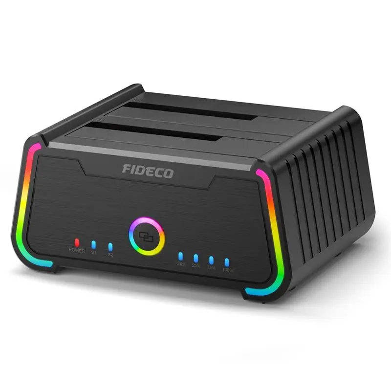 FIDECO Dual Bay USB 3.0 Hard Drive Docking Station For 2.5 Inch And 3.5 Inch SATA HDD SSD Support Offline Clone And UASP
FIDECO Dual Bay USB 3.0 Hard Drive Docking Station For 2.5 Inch And 3.5 Inch SATA HDD SSD Support Offline Clone And UASP
