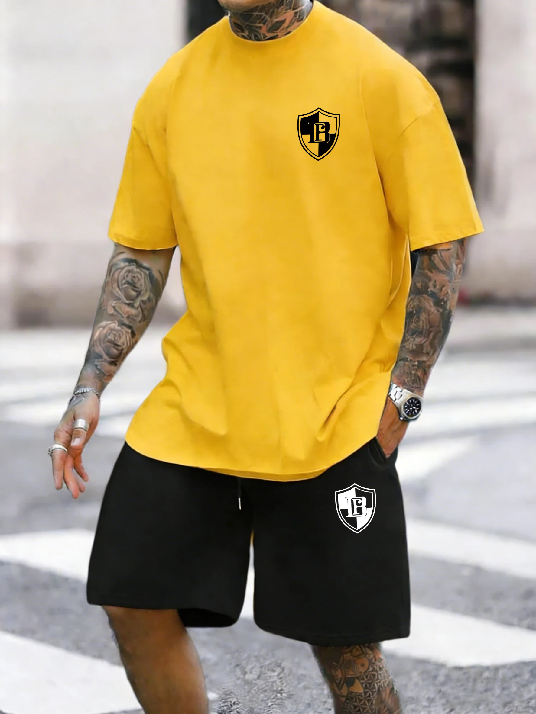 Shield Emblem Print Cotton Summer Beach Streetwear Suits Mens Office Fashion Tee Shirts Stretch Casual Fitness Short Pants
Shield Emblem Print Cotton Summer Beach Streetwear Suits Mens Office Fashion Tee Shirts Stretch Casual Fitness Short Pants
