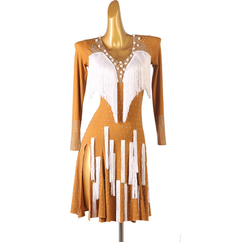 Customized Latin Dance Competition Dress Rhinestone Pearls Tassel Women Long Sleeve Child Girls Training Performance Clothing
Customized Latin Dance Competition Dress Rhinestone Pearls Tassel Women Long Sleeve Child Girls Training Performance Clothing