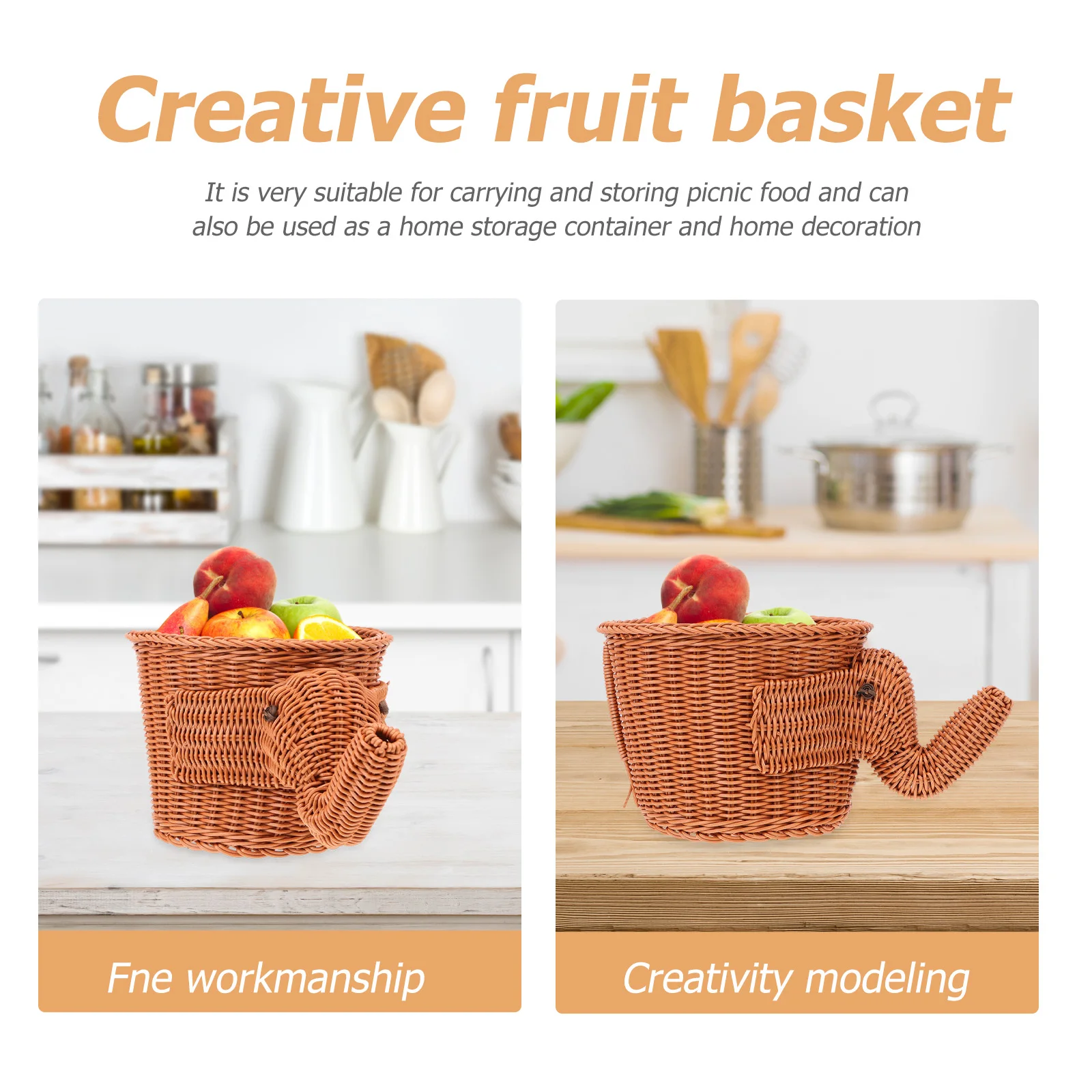 1pc Cartoon Elephant Woven Fruit Basket Rattan Storage Container Decorative Baskets Picnic Home Practical Large Capacity
1pc Cartoon Elephant Woven Fruit Basket Rattan Storage Container Decorative Baskets Picnic Home Practical Large Capacity