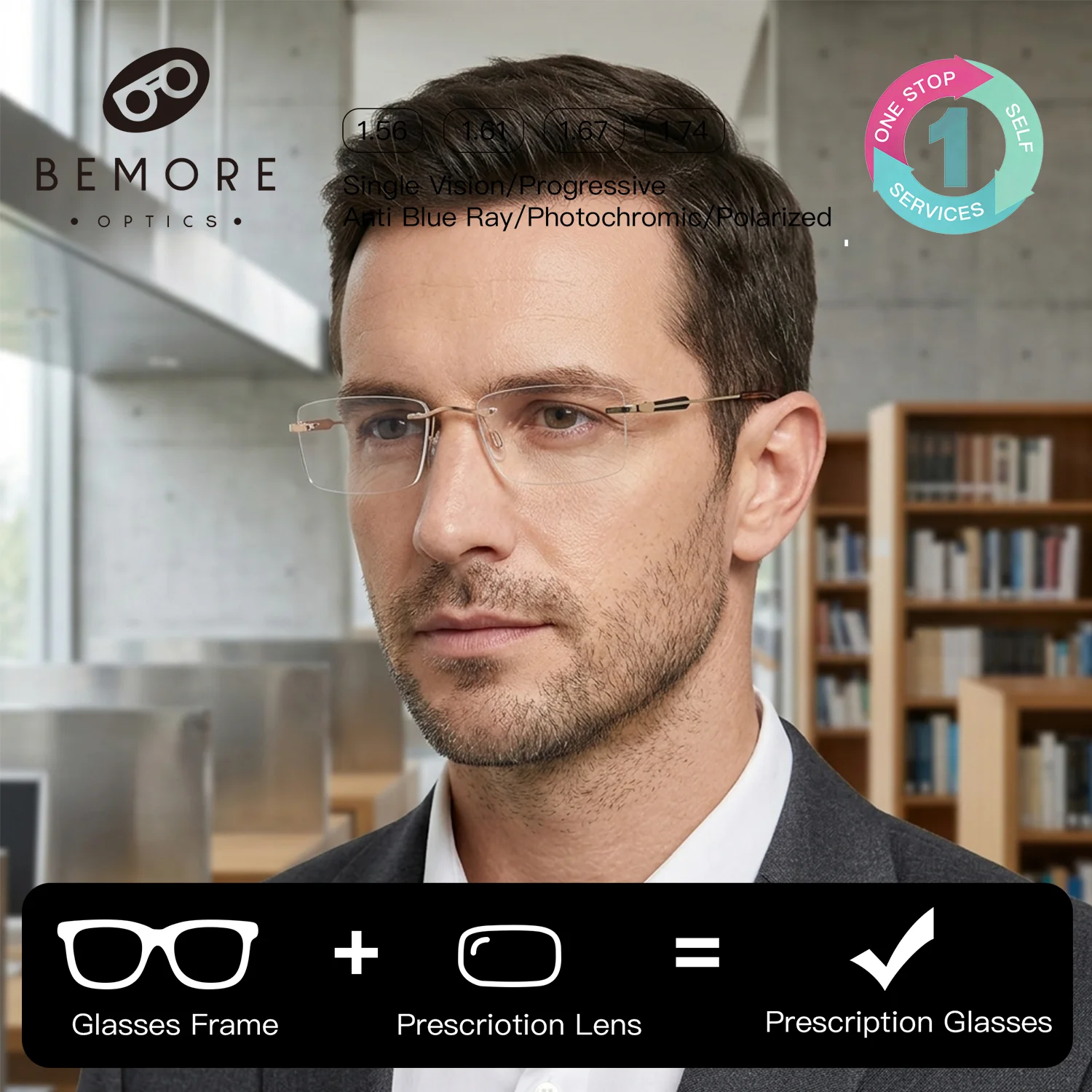 BEMORE Optical Lenses Recipe For Unisex Men Women Rimless Alloy Photochromic Anti Blue Light Frame Eyeglasses
BEMORE Optical Lenses Recipe For Unisex Men Women Rimless Alloy Photochromic Anti Blue Light Frame Eyeglasses