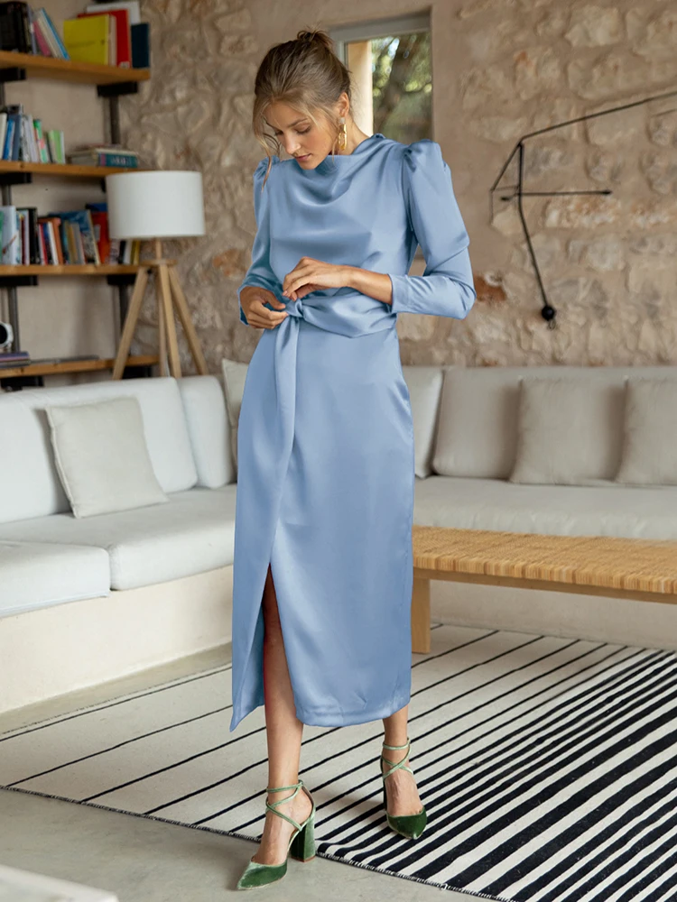 Fashionable Minimalist Evening Gown For Women Spring Solid Satin Wedding Bridesmaids Dresses Long Sleeved Split Banquet Dress
Fashionable Minimalist Evening Gown For Women Spring Solid Satin Wedding Bridesmaids Dresses Long Sleeved Split Banquet Dress