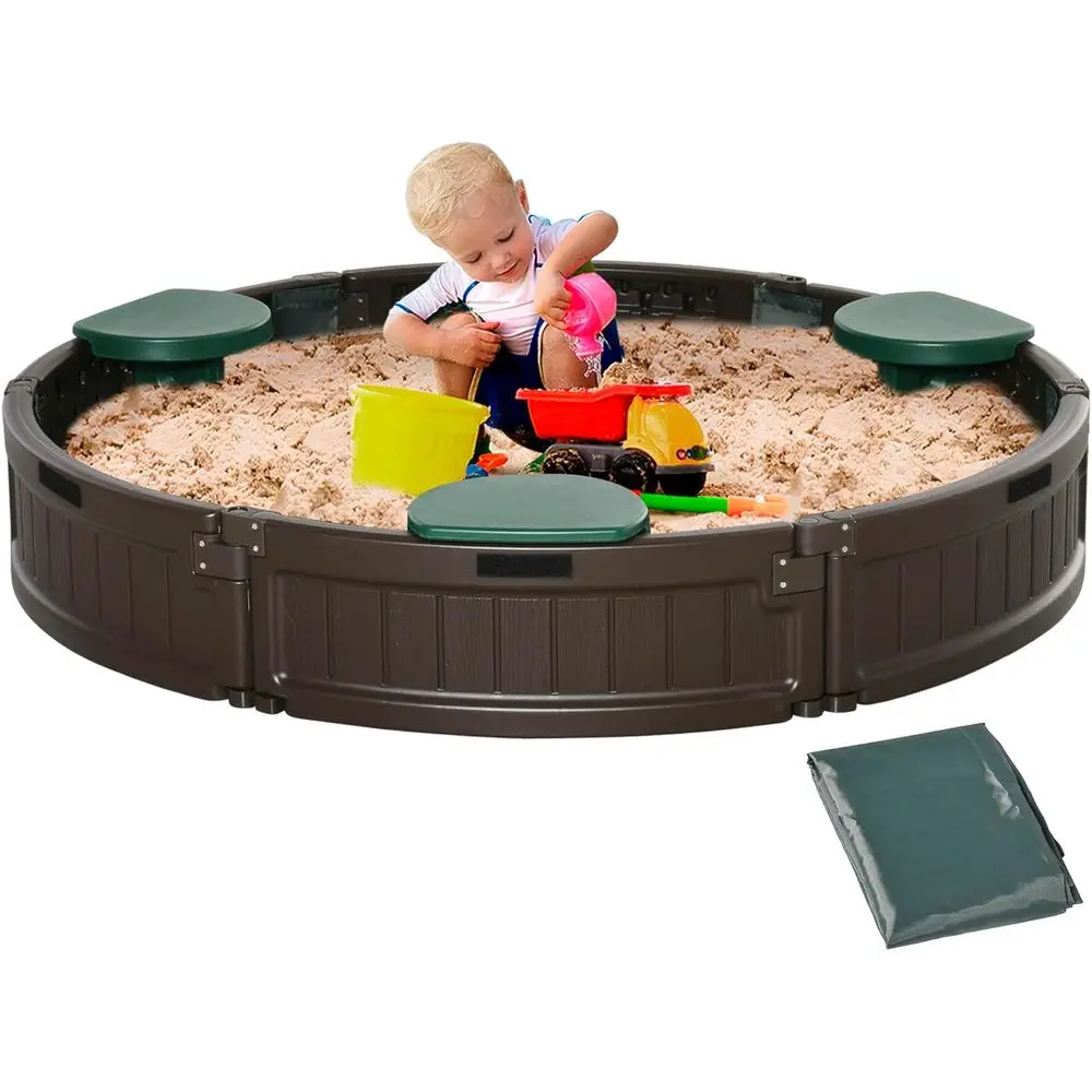 Children's Round Garden Sandbox with Cover, Easy Assembly, Brown, 48.5 x 48.5 x 8.75
Children's Round Garden Sandbox with Cover, Easy Assembly, Brown, 48.5 x 48.5 x 8.75