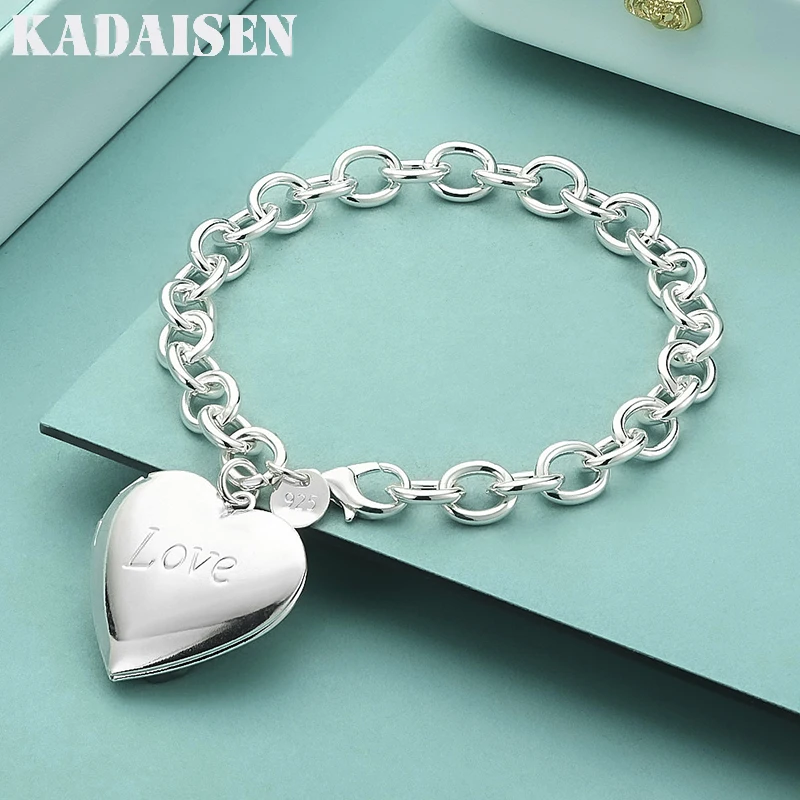 925 Sterling Silver Love Heart Photo Frame Bracelet For Women Wedding Engagement Gift Fashion Jewelry
925 Sterling Silver Love Heart Photo Frame Bracelet For Women Wedding Engagement Gift Fashion Jewelry
