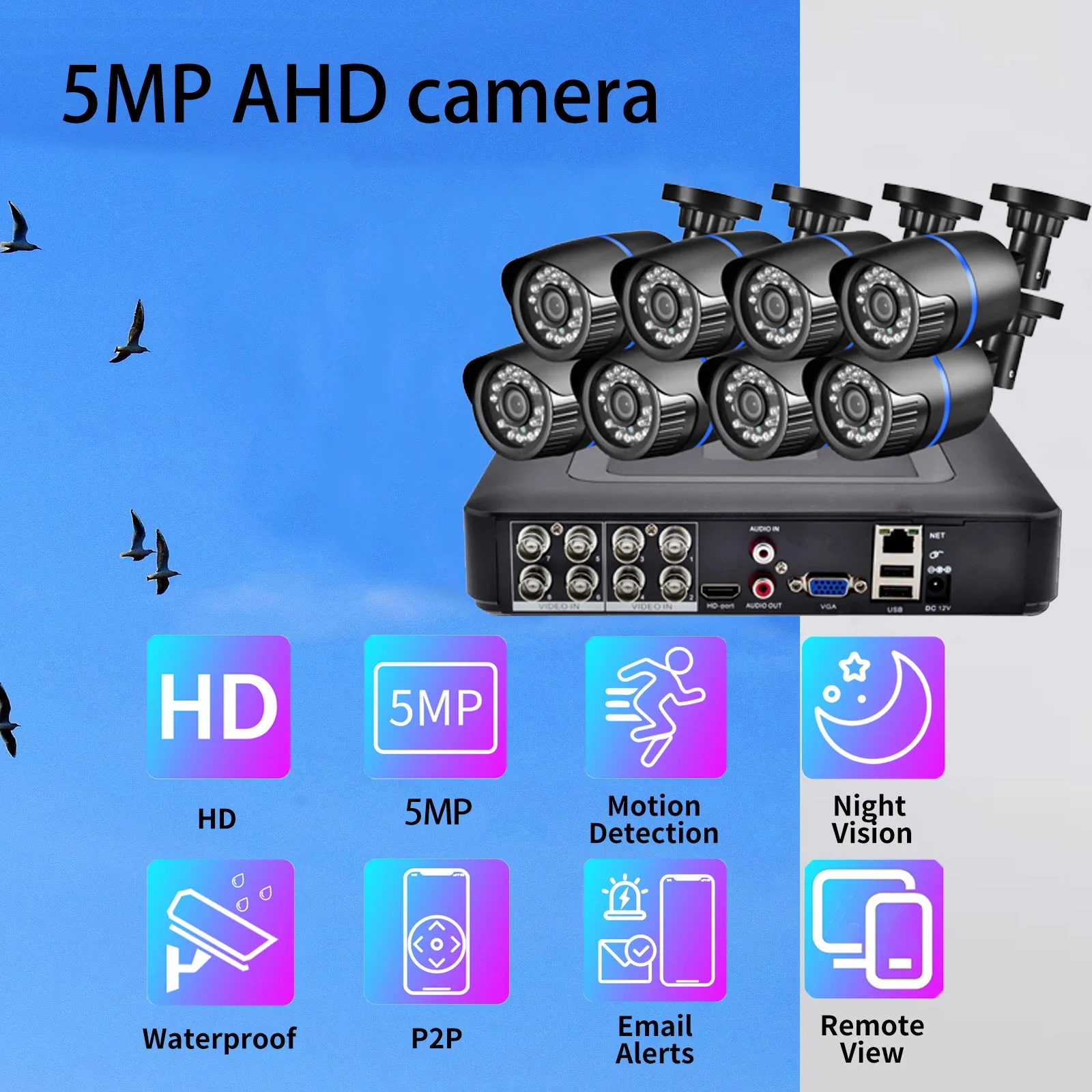 Gadinan 8CH/4CH 5MP HD 1080P AHD Camera Kit 5 in 1 Video Recorder CCTV Surveillance System Night Vision Home Security Protection
Gadinan 8CH/4CH 5MP HD 1080P AHD Camera Kit 5 in 1 Video Recorder CCTV Surveillance System Night Vision Home Security Protection
