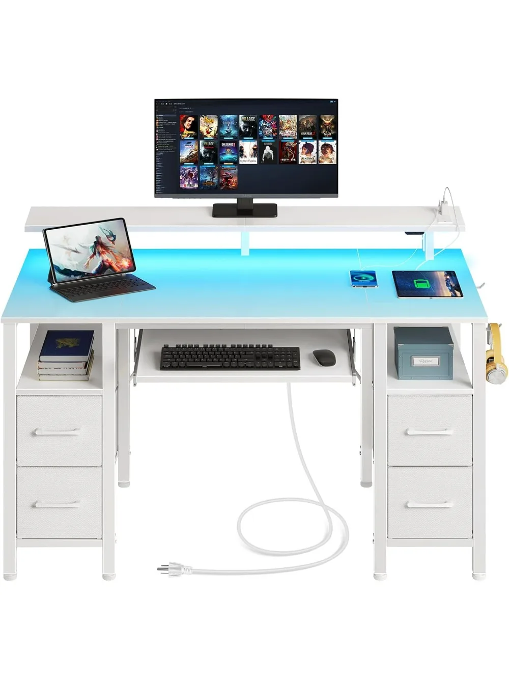 Power Outlets, Home Office Desk with Drawers, Writing Desk with Keyboard Tray, Study Desk with Monitor Stand
Power Outlets, Home Office Desk with Drawers, Writing Desk with Keyboard Tray, Study Desk with Monitor Stand