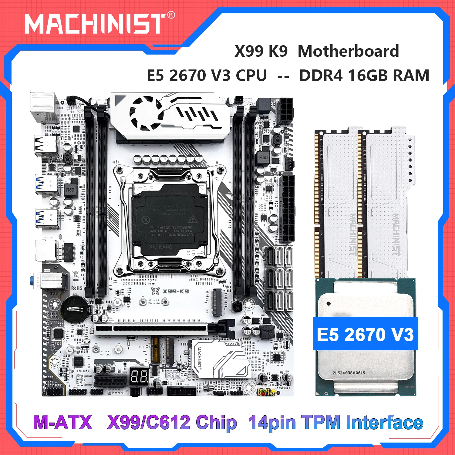 MACHINIST X99 K9 Motherboard TPM2.0 E5 2670 V3 LGA 2011-3 cpu 16GB DDR4 RAM C612 Chip Four Channel USB 3.0 NVME M.2
MACHINIST X99 K9 Motherboard TPM2.0 E5 2670 V3 LGA 2011-3 cpu 16GB DDR4 RAM C612 Chip Four Channel USB 3.0 NVME M.2