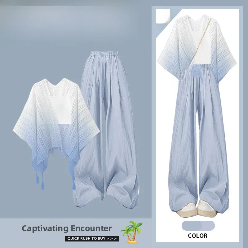Women's Summer Travel Sun Protection Casual Loose Wear Tee-Piece Set Hollow out Cover up Tank Top with Loose Casual Pants
Women's Summer Travel Sun Protection Casual Loose Wear Tee-Piece Set Hollow out Cover up Tank Top with Loose Casual Pants
