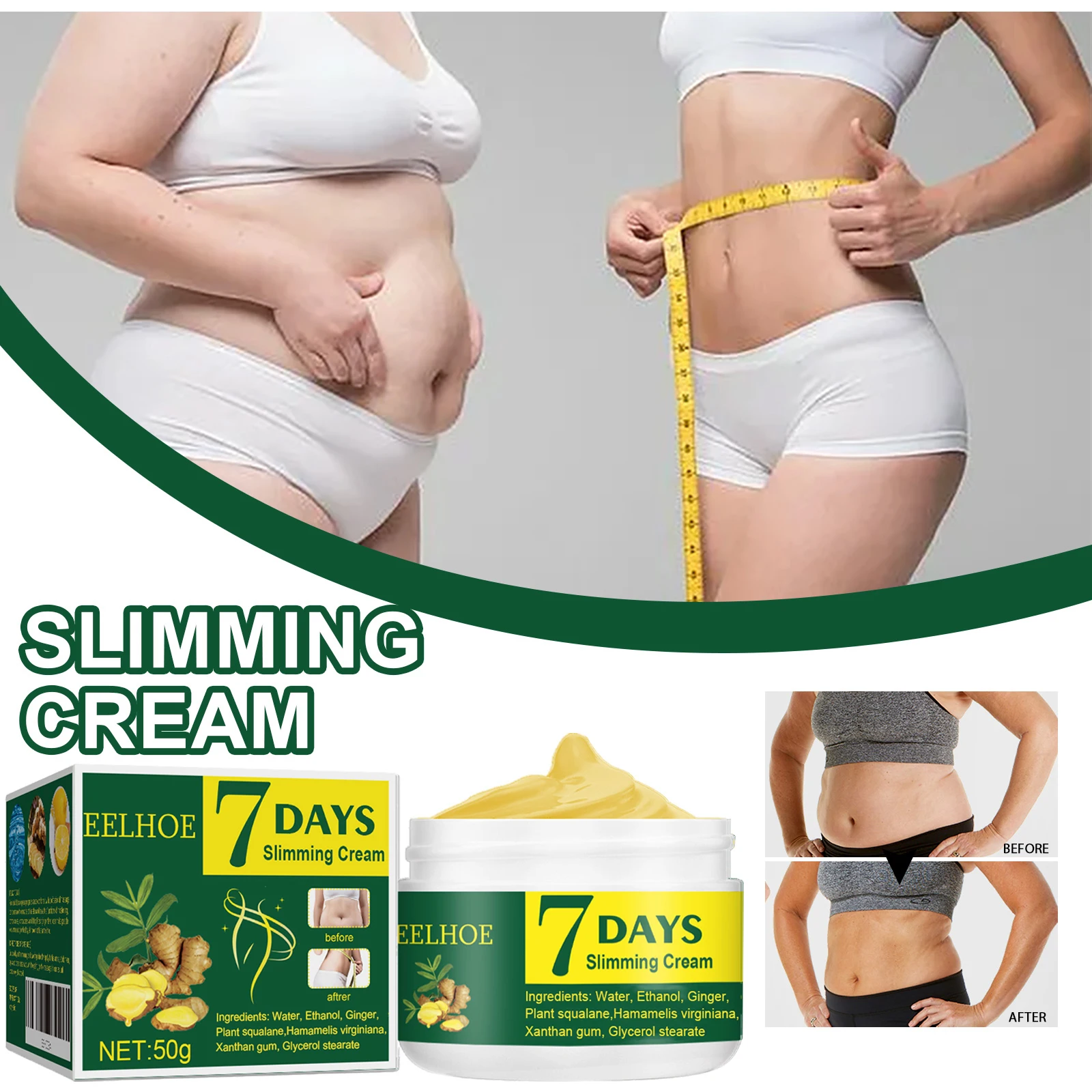 EELHOE Ginger Massage Cream Arm Abdominal Belly Burns Waist and Abdominal Fat, Tightens Skin, Fresh Skin
EELHOE Ginger Massage Cream Arm Abdominal Belly Burns Waist and Abdominal Fat, Tightens Skin, Fresh Skin