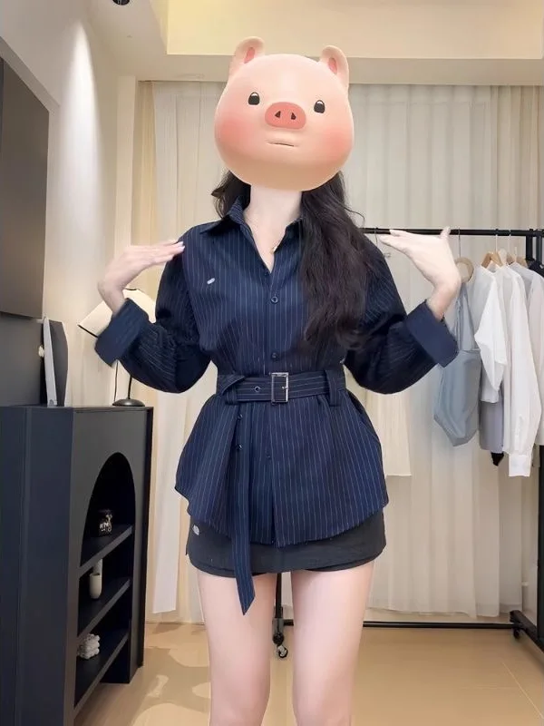 Женский длинный топ в синюю полоску больших размеров, винтажный утягивающий топ с поясом и поясом на осень, корейский Sle
Женский длинный топ в синюю полоску больших размеров, винтажный утягивающий топ с поясом и поясом на осень, корейский Sle