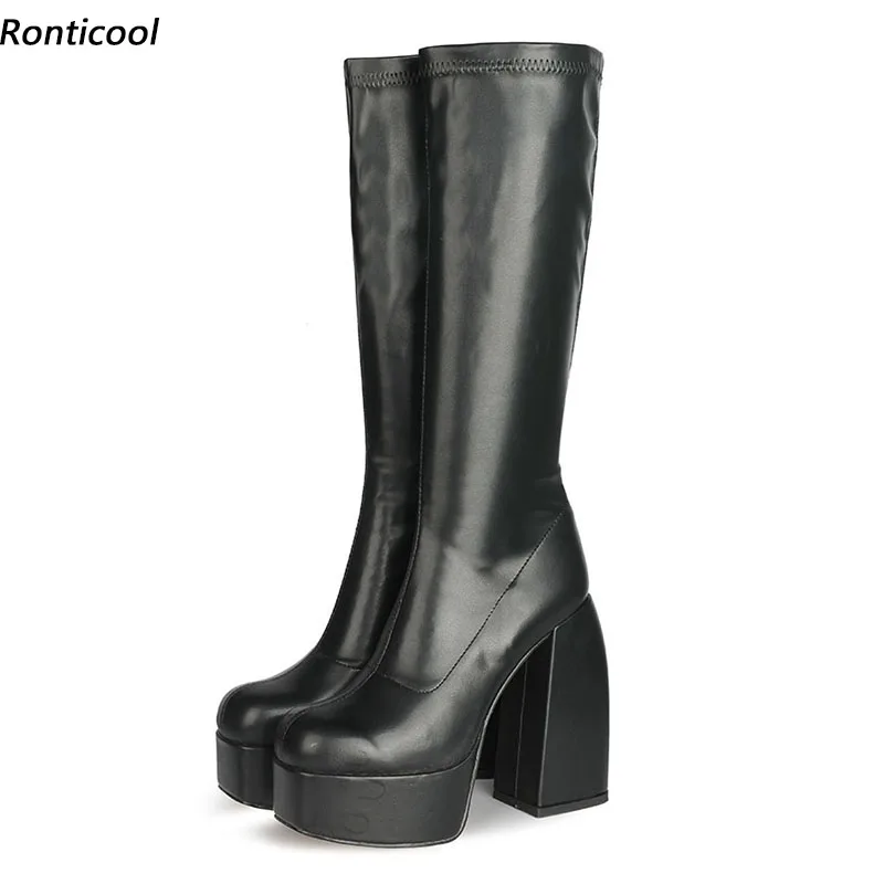 Ronticool New Fashion Women Spring Mid Calf Stretch Boots Hoof Heels Square Toe Black White NIght Club Shoes Plus US Size 4-13
Ronticool New Fashion Women Spring Mid Calf Stretch Boots Hoof Heels Square Toe Black White NIght Club Shoes Plus US Size 4-13